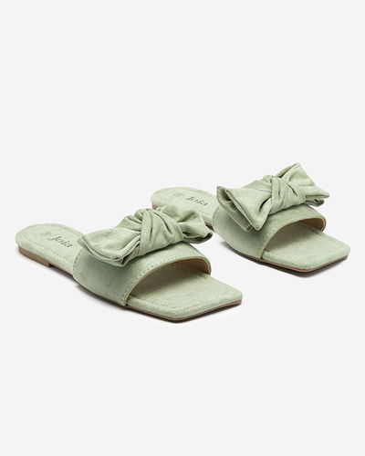 Chaussons femme verts avec nœud textile Kelisso - Footwear