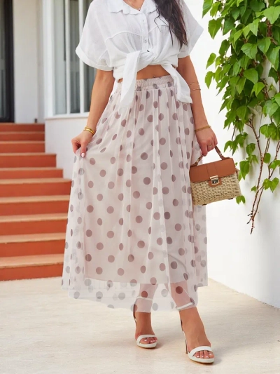 Jupe mi-longue en viscose Royalfashion pour femmes avec des pois en tulle
