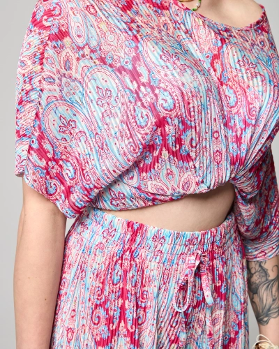 Ensemble féminin en côtes bleu fuchsia avec imprimé - Vêtements