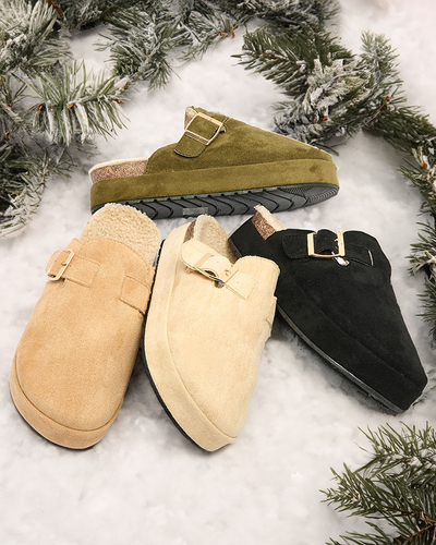 Royalfashion Pantoufles pour femmes avec peau de mouton et boucle Kajis