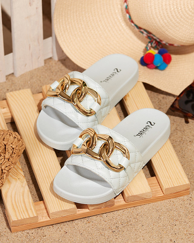 OUTLET Chaussons matelassés femme bleus avec chaîne dorée Eteris - Footwear