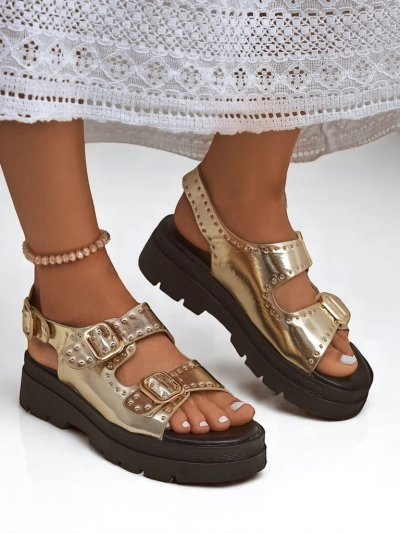 Royalfashion Sandales pour femmes à semelle épaisse avec strass Rocky Chic