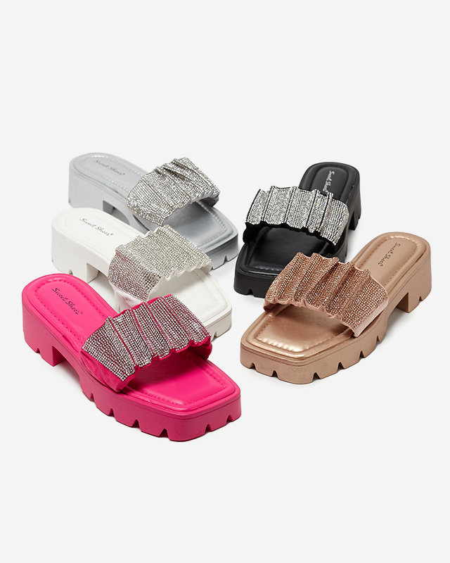 OUTLET Chaussons femme rose foncé avec zircons cubiques Emkoy- Footwear