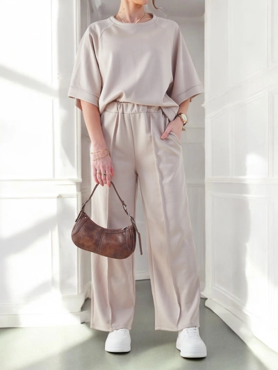 Ensemble Royalfashion pour femmes avec manches courtes et pantalons évasés