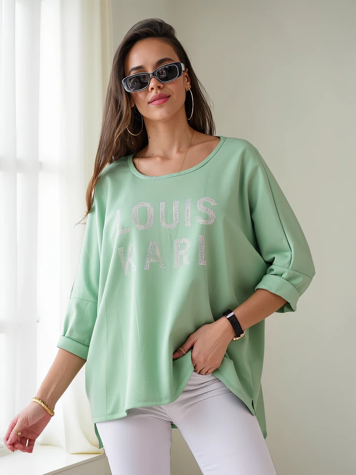 Blouse en viscose pour femmes Royalfashion avec inscriptions en strass