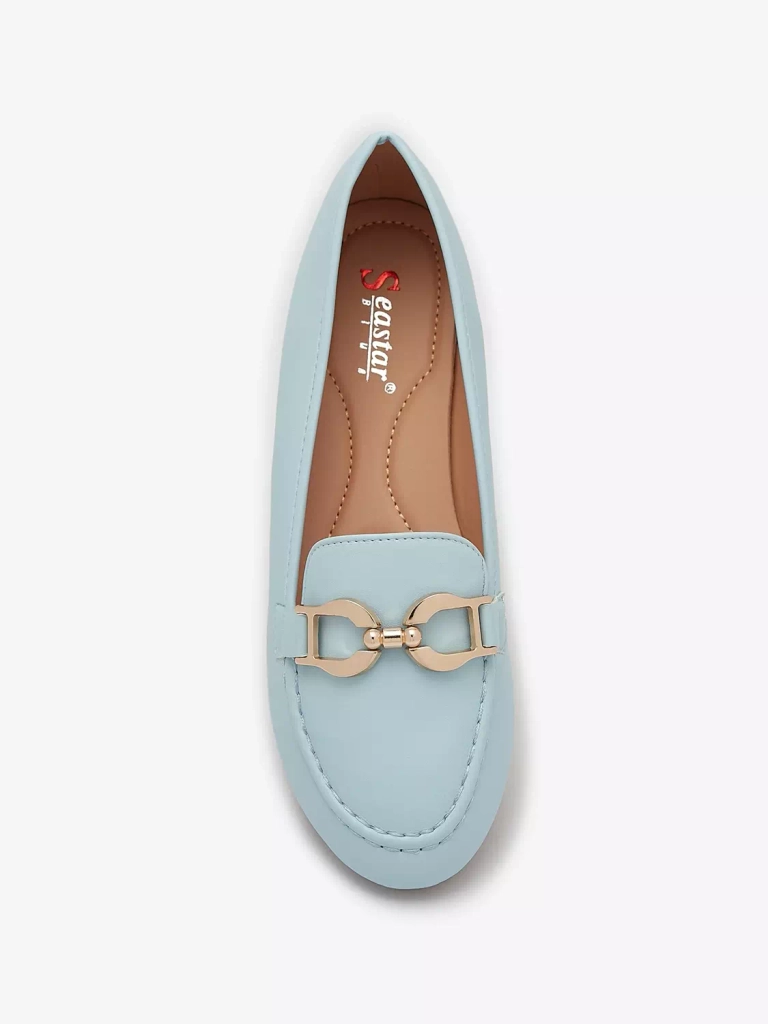 Mocassins pour femme en éco-cuir bleu avec embellissement Wiwet-Footwear