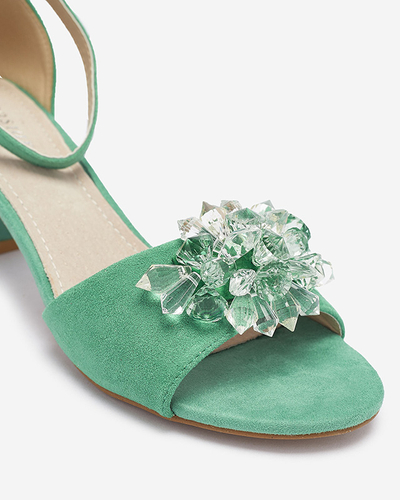 Sandales vertes pour femmes sur tige avec cristaux décoratifs Cerosso- Footwear