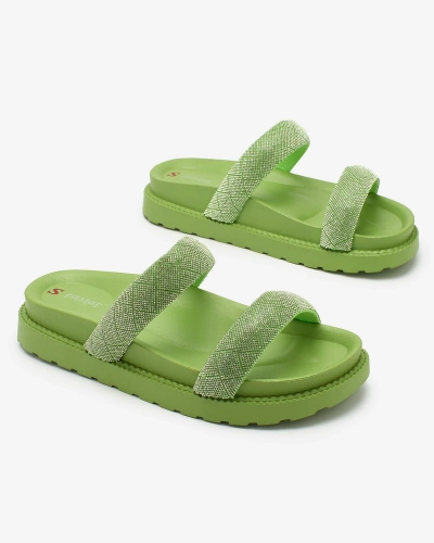 Royalfashion Neon Green Zirconia Sparkle Sliders