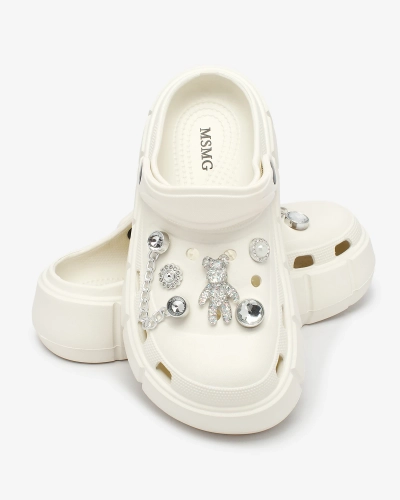 Royalfashion Tongs ajourées blanches pour femme avec ornements en zircon Afuccia