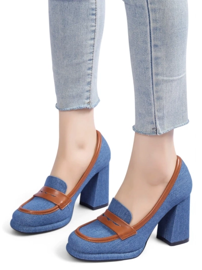 Mocassins en denim pour femmes Royalfashion sur un talon bloc Jozenas