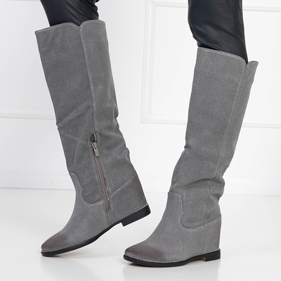 Bottines grises pour femme à talon compensé Hiloumi - Chaussures