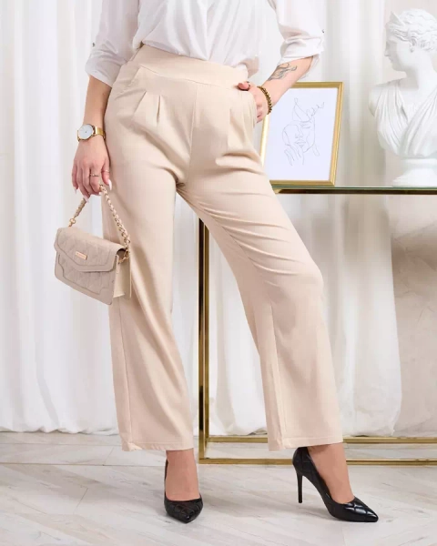 Royalfashion Pantalon large pour femme en tissu beige