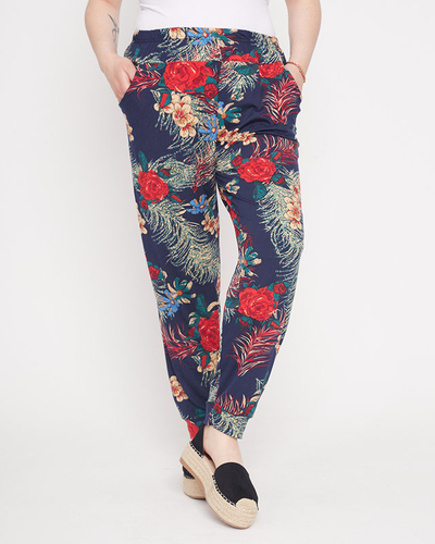Pantalon femme à motifs bleu marine et rouge - Habillement
