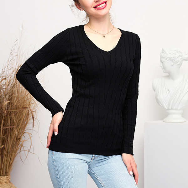 Pull col V noir femme - Vêtements