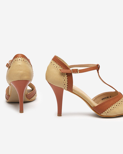 OUTLET Escarpins femme beige et camel à découpes Shally - Souliers