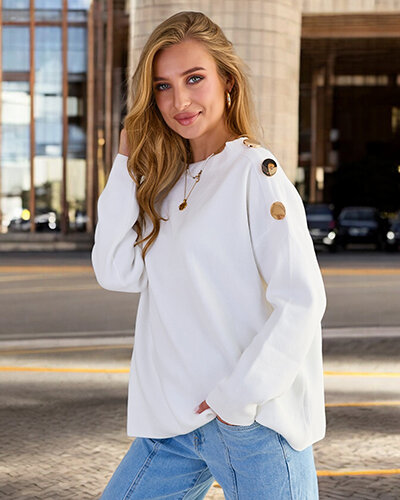 Royalfashion Pull fin pour femme avec décorations sur les épaules