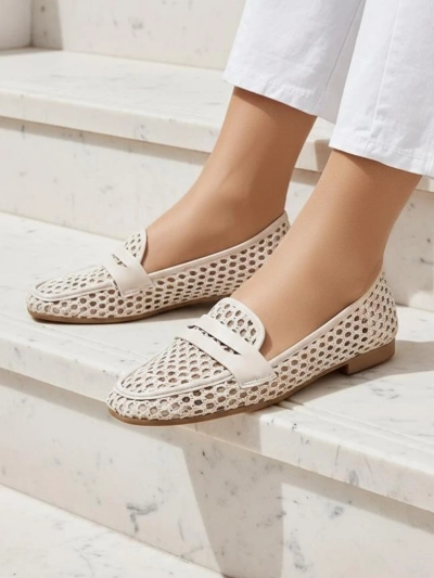 Mocassins beiges Royalfashion Primavera Aelia en tissu avec bout en amande