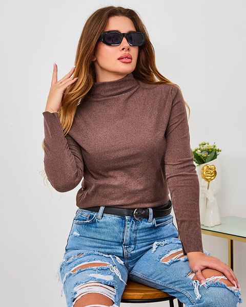 Pull à col roulé pour femme de couleur marron foncé - Vêtements