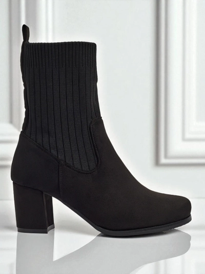 Bottines femme en éco-daim à talon bloc avec empiècement façon chaussette LumenThorn