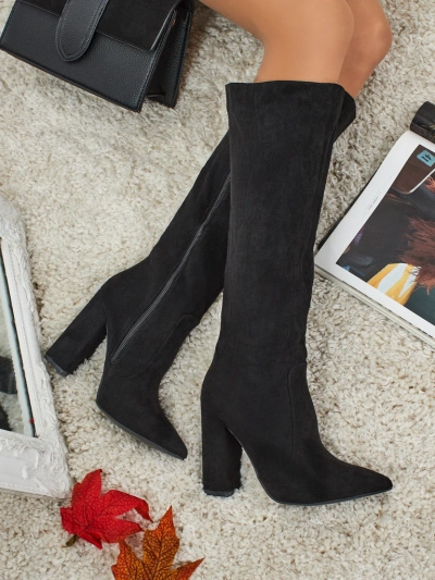 Bottes hautes pour femmes en daim écologique à talons carrés Feravi