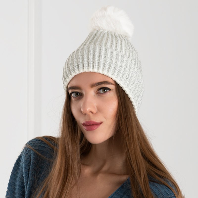 Bonnet blanc à pompon pour femme - Accessoires