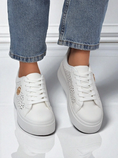 Sneakers Aelia Royalfashion pour femmes sur plateforme, ajourées, blanches, écru