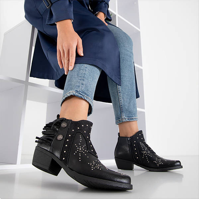 Bottines pour femmes noires avec jets et franges Sharon - Footwear
