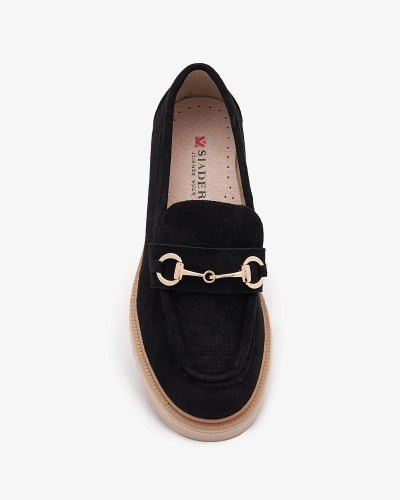 OUTLET Royalfashion Mocassins ajourés noirs pour femme avec chaîne Imerila