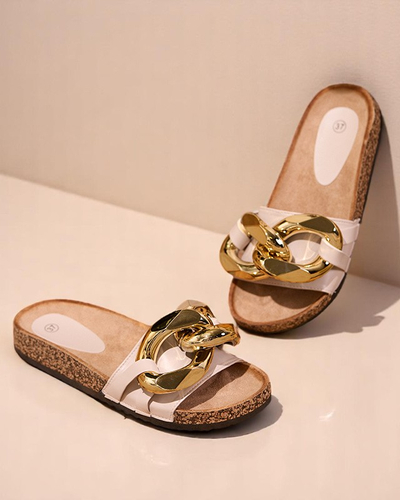 Chaussons beiges pour dames avec une décoration Sofig-Footwear