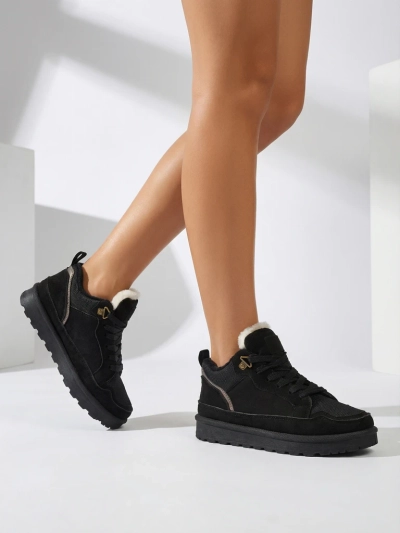 Baskets pour Femmes Diana Noires en Daim Confortables pour l'Hiver