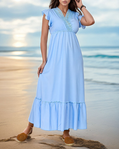 Royalfashion Robe longue pour femme avec dentelle