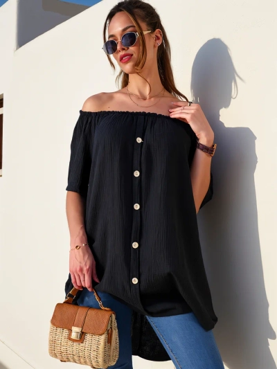 Blouse en coton pour femmes Royalfashion inspirée du style espagnol avec des boutons décoratifs