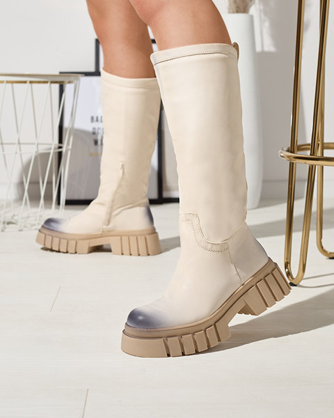 Bottes mi-mollet Astaroth pour femmes crème - Chaussures