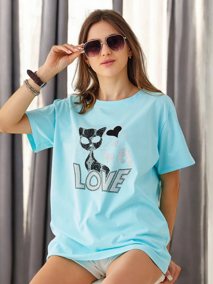 Royalfashion T-shirt en coton pour femmes Cat Love
