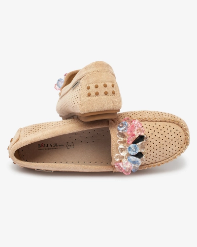 Royalfashion Mocassins ajourés pour femme marron clair avec cristaux décoratifs Cizzas