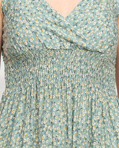 Robe courte verte à petit motif fleuri - Vêtements