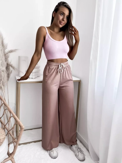 Pantalon palazzo large à plis pour femme rose - Vêtements