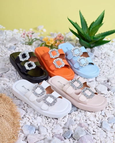 Chaussons pour femmes blancs avec cristaux Azazel - Chaussures