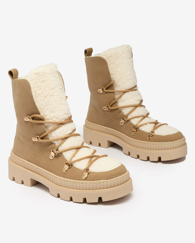 Royalfashion Bottes de trappeur isolées en peau de mouton beige pour femme Lery Walk