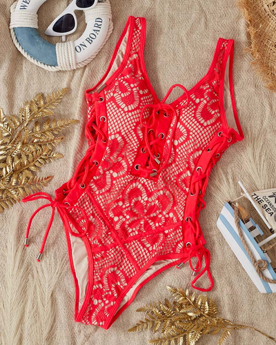 Maillot de bain femme une pièce en dentelle rouge - sous-vêtements