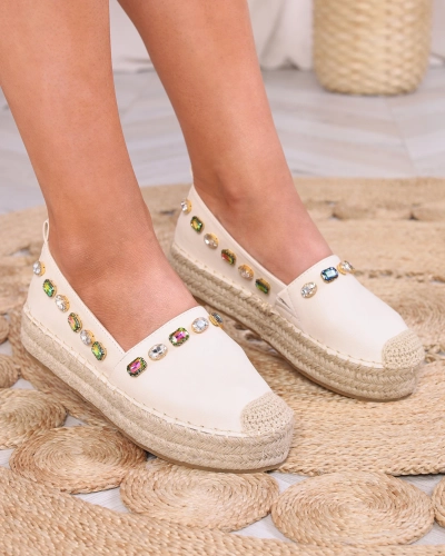 OUTLET Royalfashion Espadrilles pour femmes avec cristaux en beige Ziennie