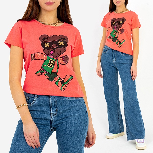 T-shirt imprimé corail pour femme - Vêtements