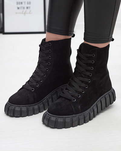 Bottes noires en cuir éco-suède pour femmes Alolu- Footwear