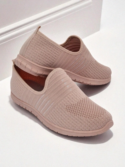 Chaussures pour femmes Aelia roses en tissu, mocassins confortables à talons plats