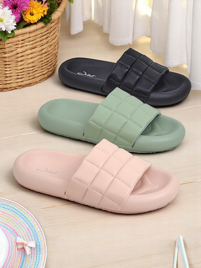 Royalfashion Claquettes plates pour femmes Quilt Walk