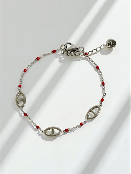Bracelet Callista Argento – argent 925 avec perles rouges et motif grec