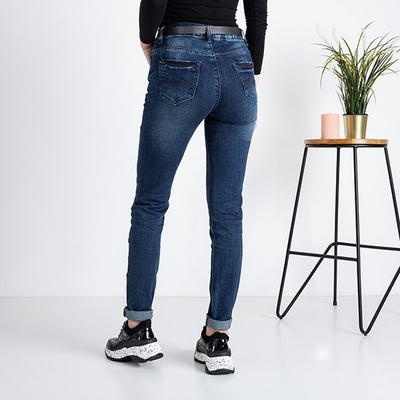 Pantalon en jean femme bleu marine avec ceinture - Vêtements