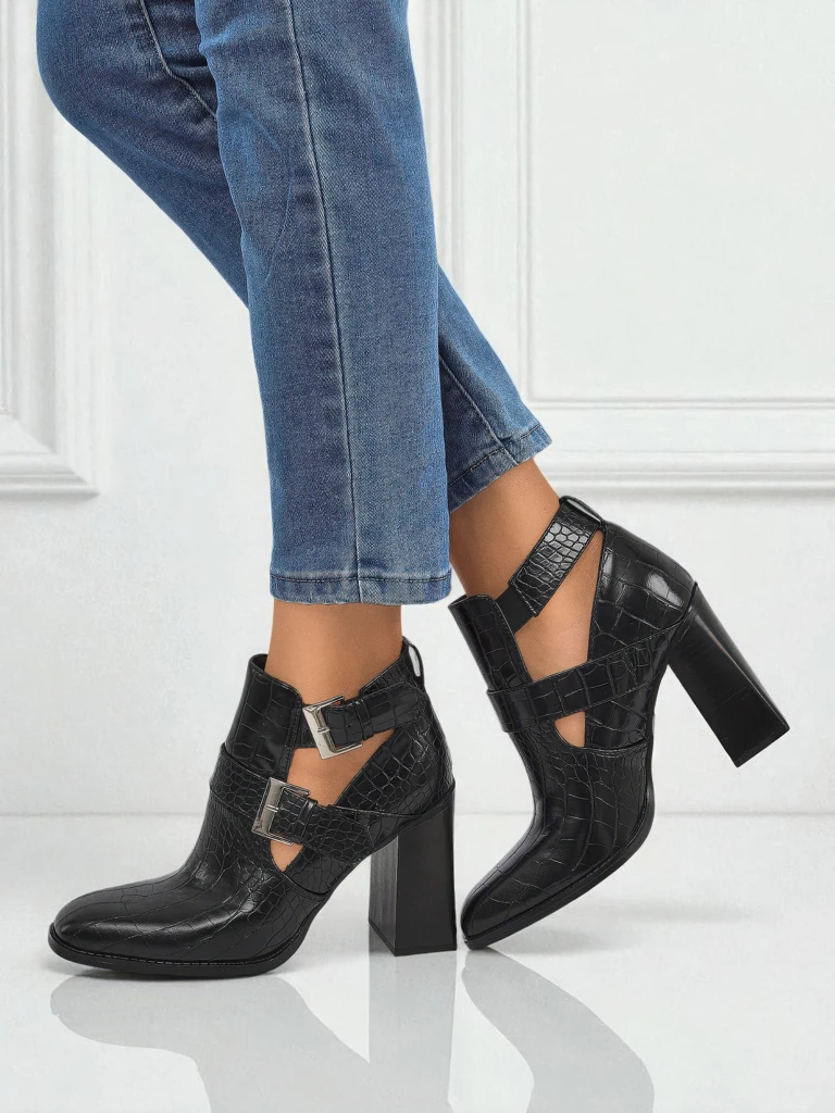 Bottines à talons épais gaufrées pour femmes Burnt Halo