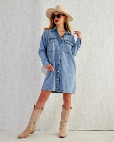 Royalfashion Mini robe a'la denim en coton pour femme