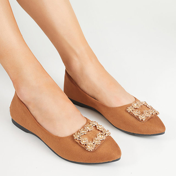 Ballerines marron pour femme en daim écologique avec ornement Linselisa - Footwear